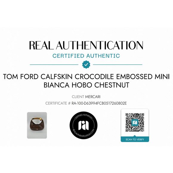 TOM FORD Calfskin Crocodile Embossed Mini Bianca Hobo Chestnut - Picture 4 of 13